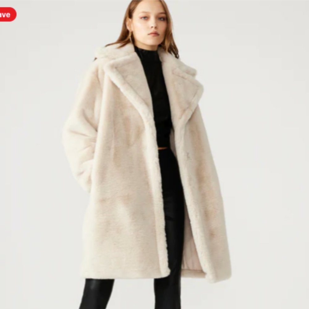 Steve Madden EMERY COAT, NWT, BEIGE, Faux Fur, Size S